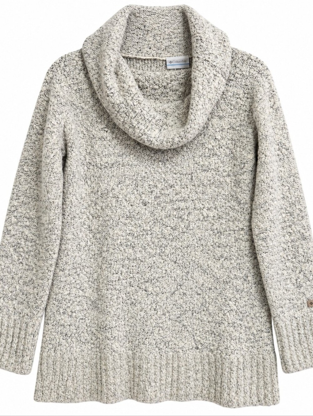 Columbia Women's M Wool Blend Bouclé Cowl Neck Sweater Cream Gray